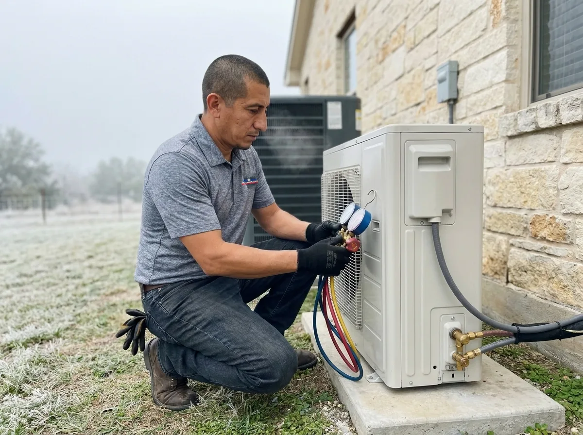 Heat pump heating service on a San Antonio home